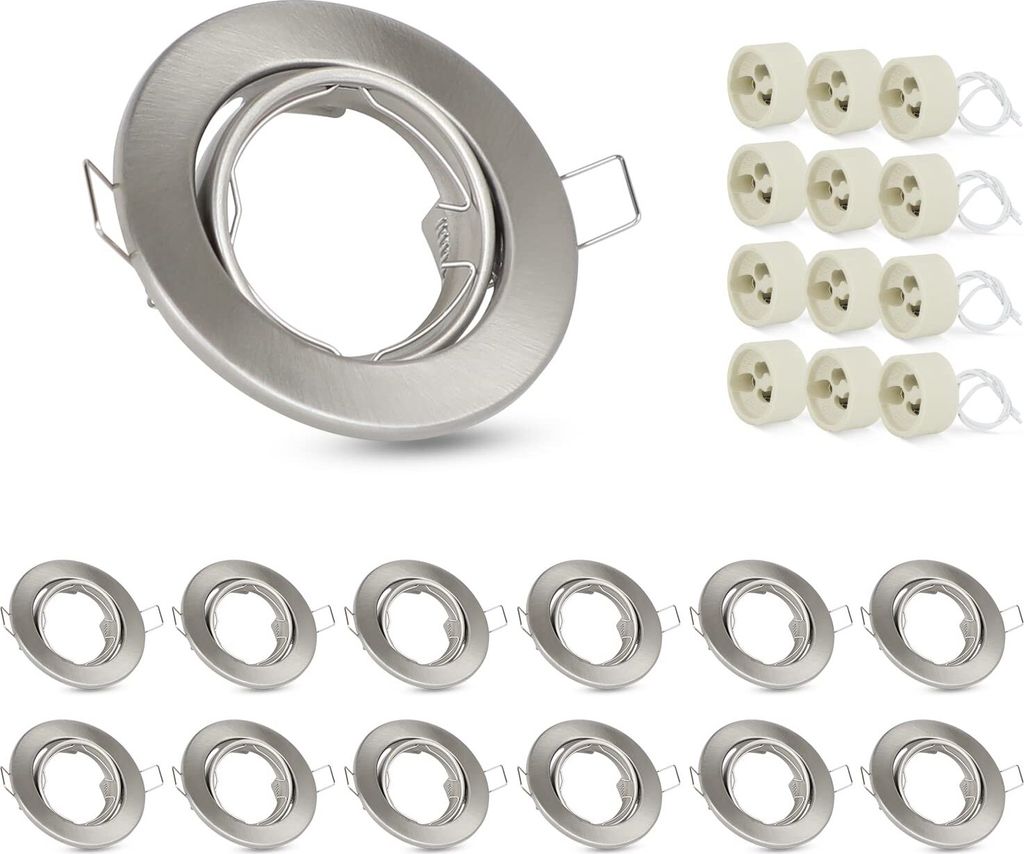 ZMH 12er set Einbaustrahler GU10 Fassungen Lochdurchmesser 50mm mit Sockel in Edelstahl Einbauleuchte Rahmen Einbauspots Schwenkbar 30° Spot für ...
