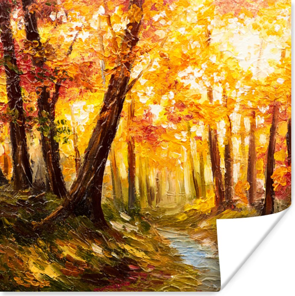 MuchoWow Poster Gemälde - Herbst - Wald - Ölgemälde 100x100 cm - Babyzimmer