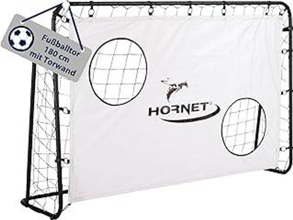 HUDORA Fußballtor Hornet 180 mit Torwand - Outdoor für Kinder & Erwachsene - Tor mit abnehmbarem Netz & Zwei verstärkten Schusslöchern - wetter...