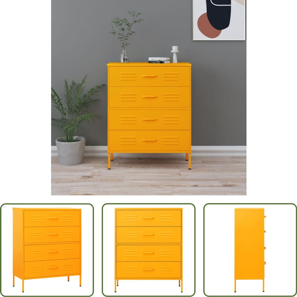 The Living Store Kommode Senfgelb 80x35x101,5 cm Stahl