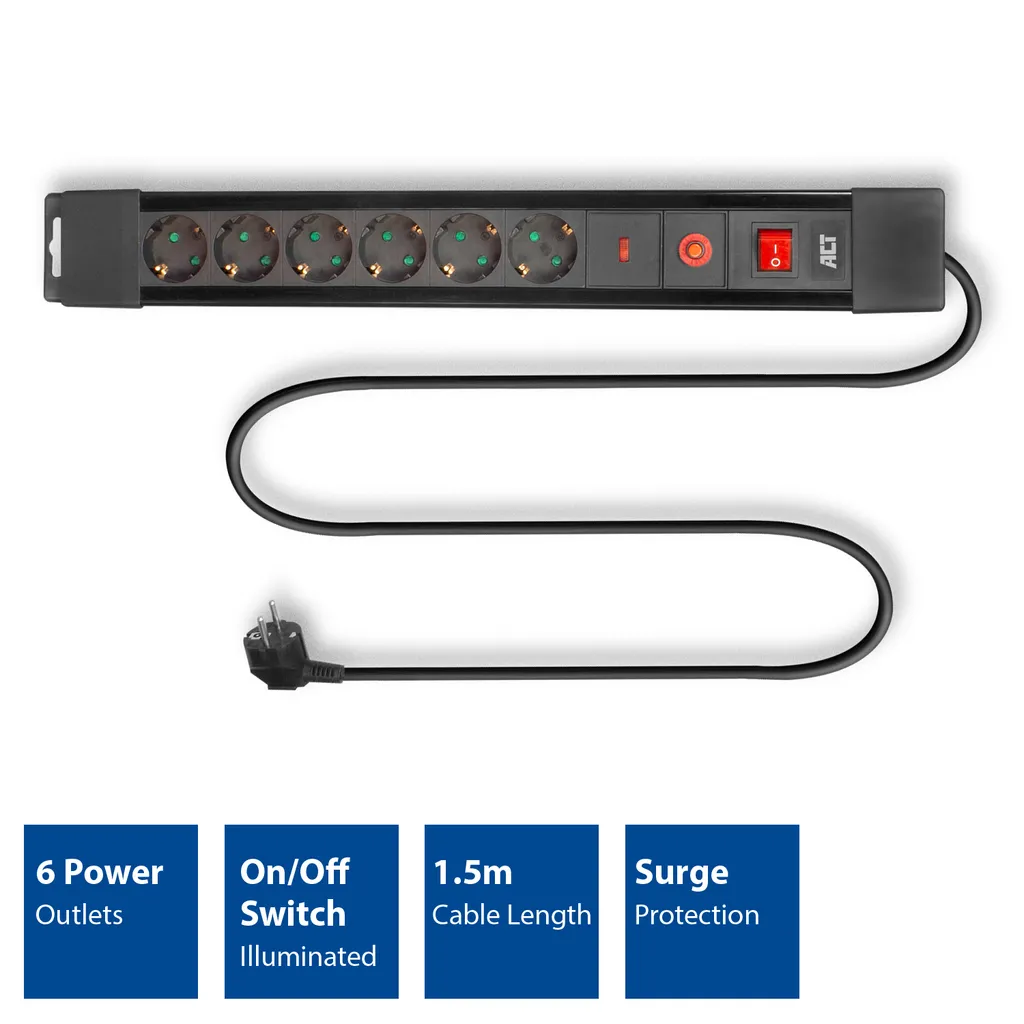 ACT AC2450 Prise multiple 6 prises avec protection surtension intégrée