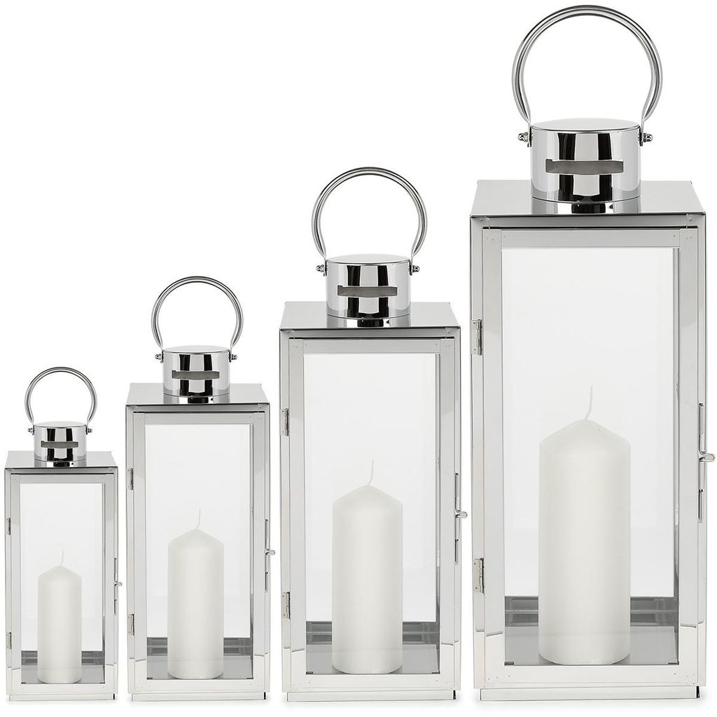 Laternen Set Edelstahl Silber Gartenlaterne 4er LED Produktbild 