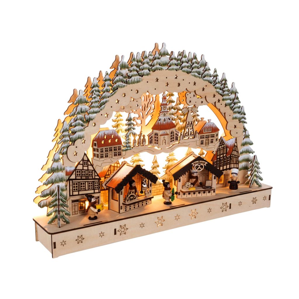 1.01 Holz Schwibbogen Markt mit LED Beleuchtung - ca. 45 x Produktbild 