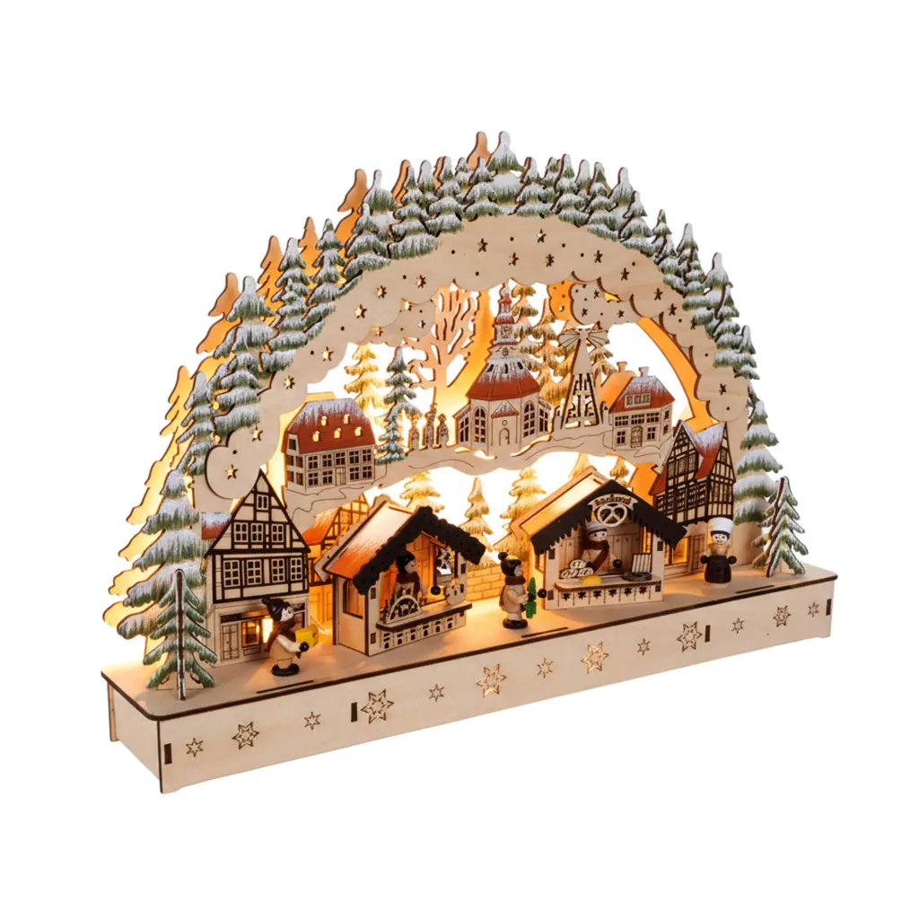 Arc Lumineux de Noël pour Rebord de Fenêtre Marché en Bois avec LED