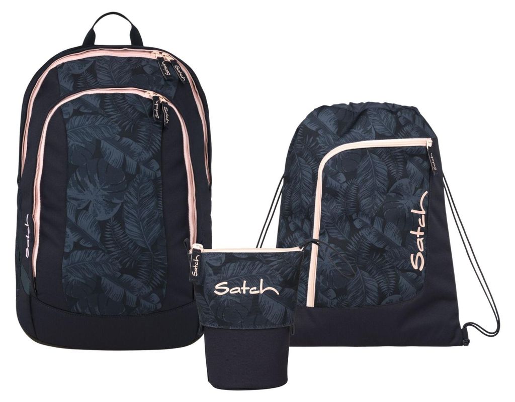 Satch, Schulrucksack-Set AIR Midnight Jungle 3-teilig