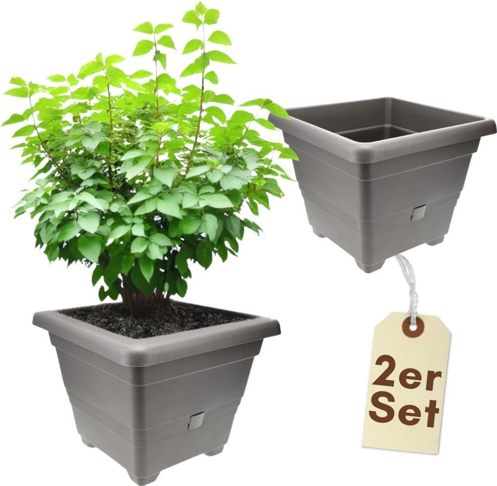 2er Set Pflanzkübel Rechteckig Pflanzkübel Groß Außen Blumenkübel Outdoor Pflanztopf Pflanzkasten Blumentopf Wasserspeicher 40 cm Anthrazit
