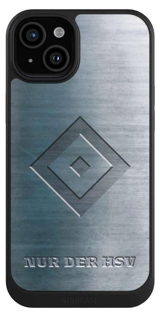 NIVOCASE Hülle für Apple iPhone 15 Plus Handyhülle NIVOcore Case Schwarz HSV Hamburger SV Metallic Look