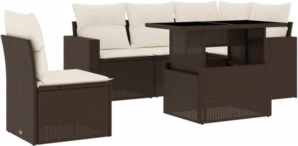 6-tlg. Garten-Sofagarnitur mit Kissen Braun Poly Rattan