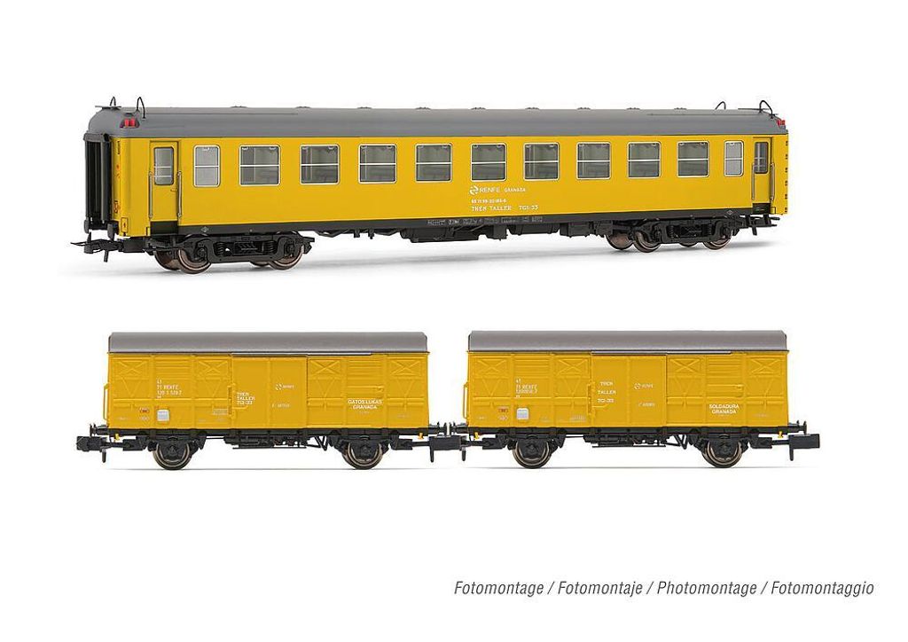 Arnold 3tlg.Dienstzug Wg.5000+2xJ2 gelb,RENFE Ep.V HN4456