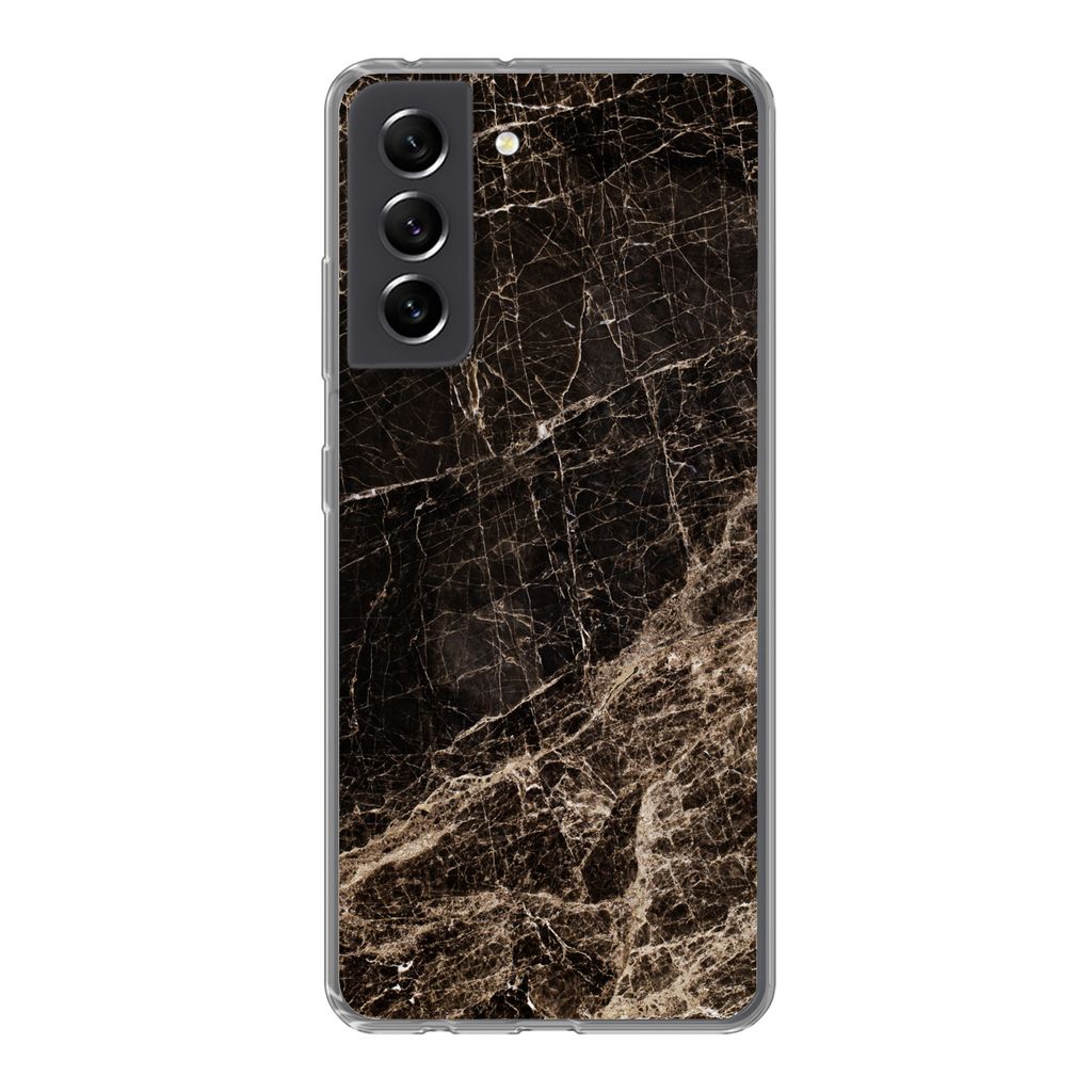 MuchoWow Handyhülle Schutzhülle Hülle für Samsung Galaxy S21 FE Marmor - Luxus - Schwarz Silikon Softcase Handy Hülle - Mobiltelefonhülle