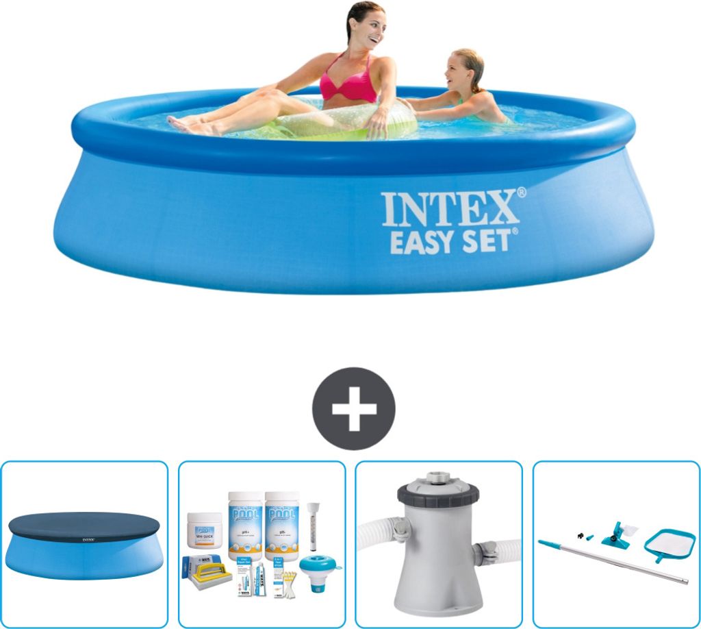 Intex runder aufblasbarer Easy Set-Pool – 244 x 61 cm – Blau – im Lieferumfang enthalten Abdeckung - Wartungspaket - Filterpumpe für Schwimm...
