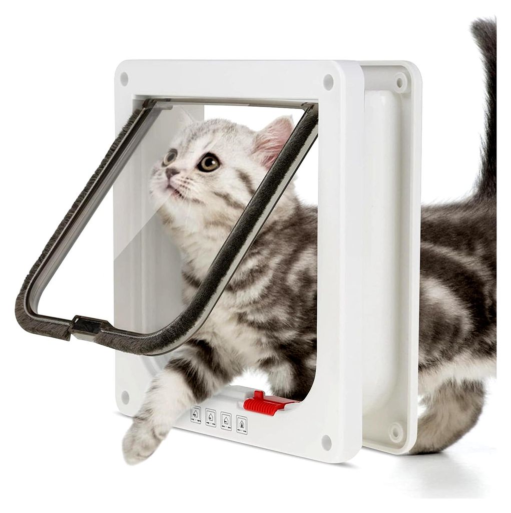 Katzenklappe mit Chiperkennung, Weiße 2-Wege Haustiertür Produktbild 