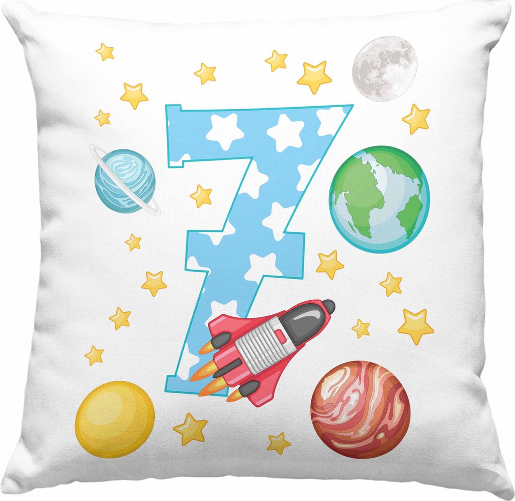 Trendation - 7. Geburtstag Deko-Kissen mit Füllung 40x40 Geschenk Becher Siebter Bday Geschenkidee 7 Jahre Alt Junge Mädchen KakaoDeko-Kissen mit...