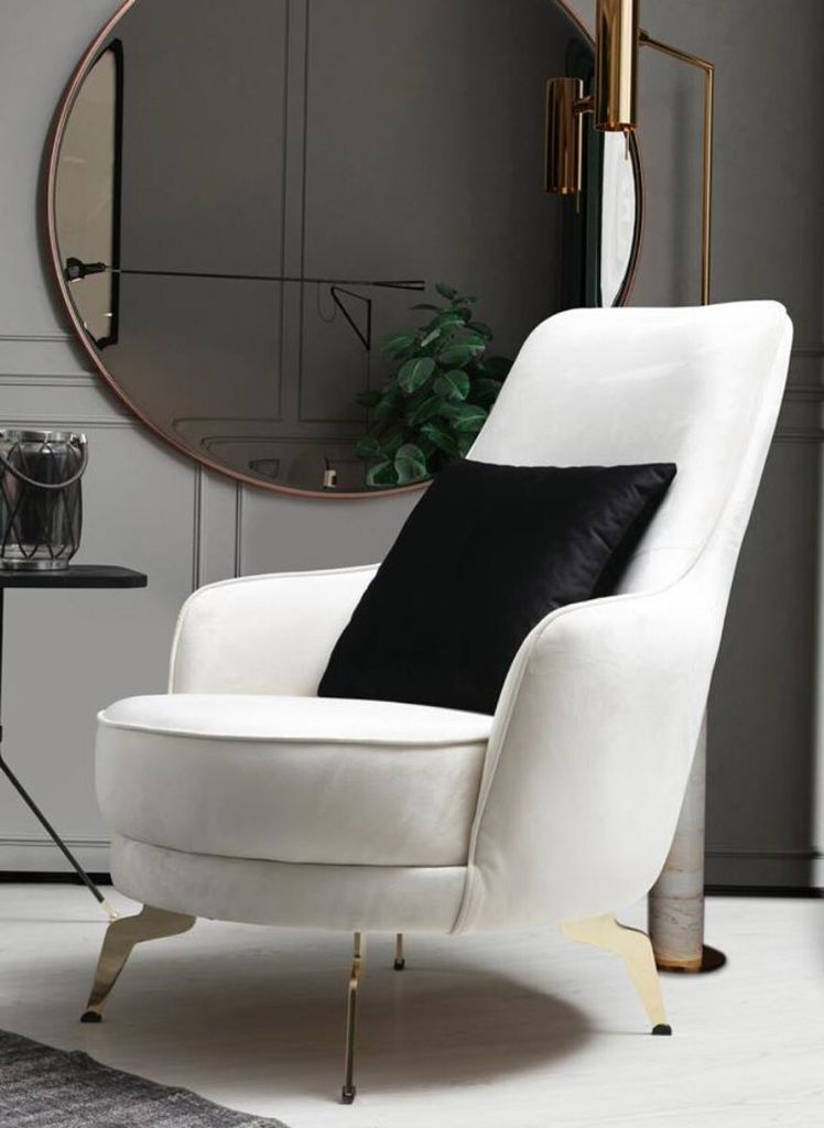 Casa Padrino Luxus Wohnzimmer Sessel Weiß / Gold 57 x 78 x H. 96 cm - Wohnzimmer Möbel - Luxus Möbel