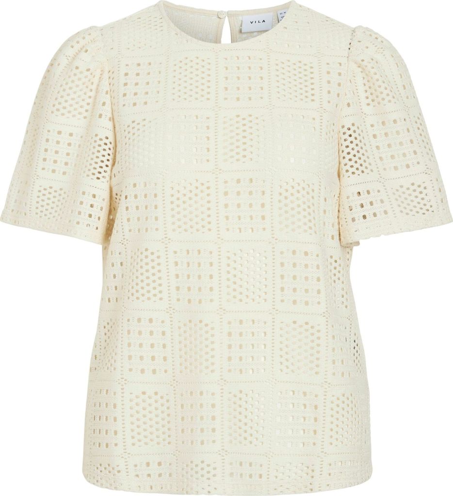 VILA Gestrickte Bluse mit Loch Muster, Kurzarm Größe: S