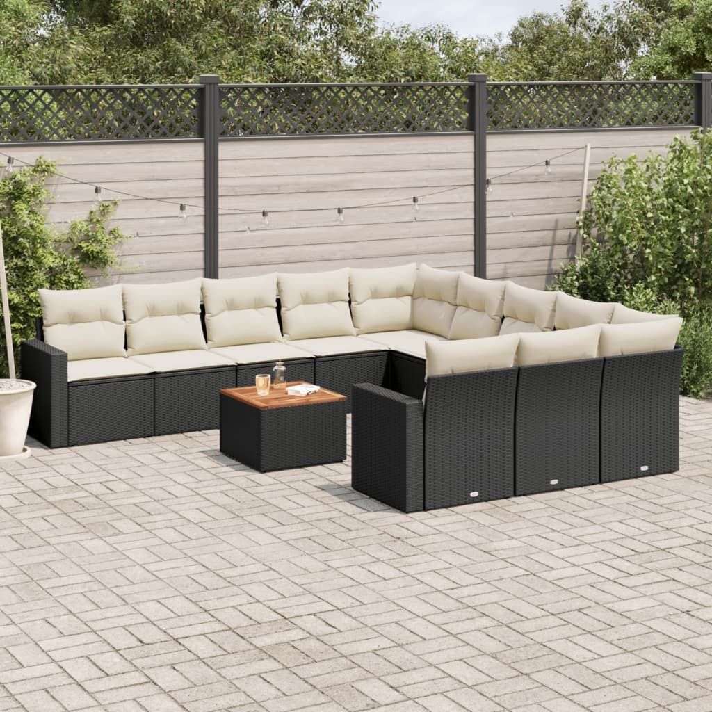 CLORIS 12-tlg. Garten-Sofagarnitur - mit Kissen - Schwarz Poly Rattan - Gartenstühle LL0000257748