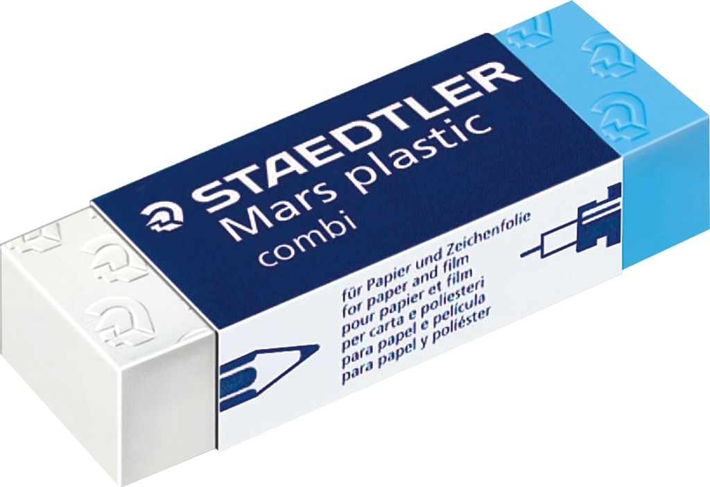 Radierer Mars plastic combi 65x13x23mm weiß/blau Packung mit 20 Stück