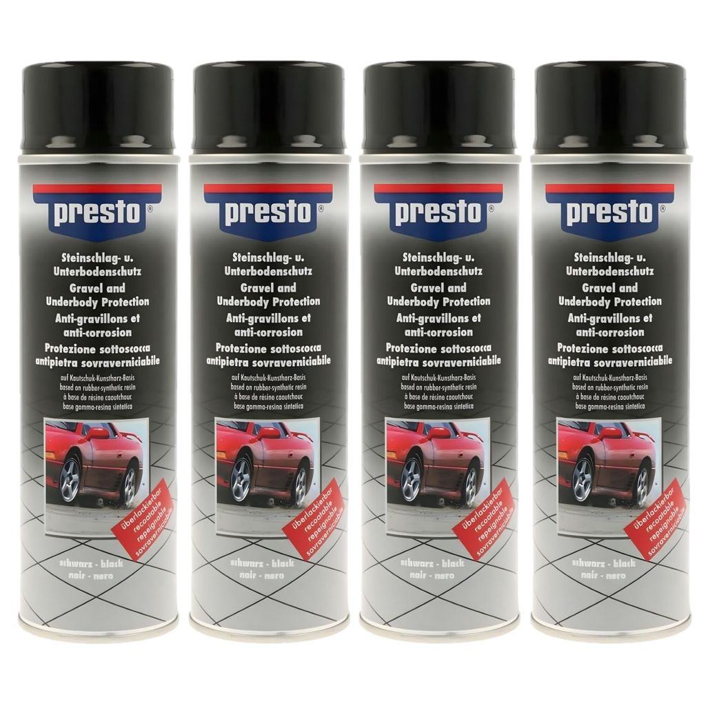 4 Dosen Unterbodenschutz Spray Presto 306024 UBS Steinschlagschutz, schwarz überlackierbar, 500ml