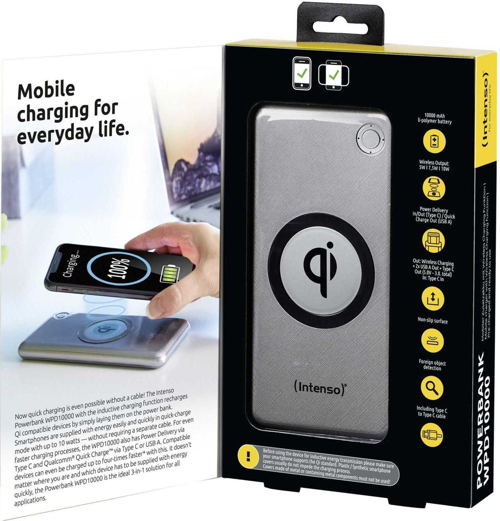 Intenso Powerbank WPD10000 silber inkl. Wireless Charger Produktbild 5