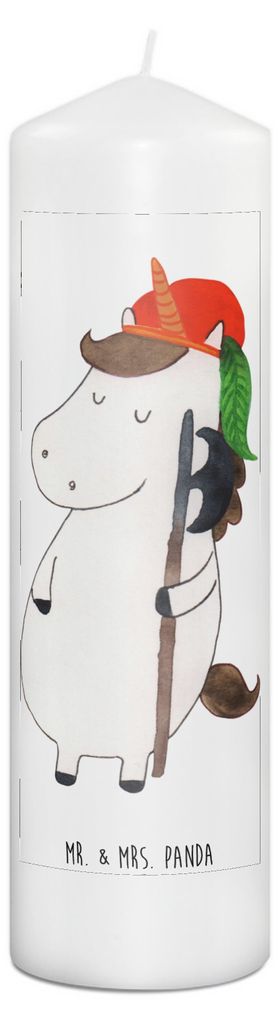 Mr. & Mrs. Panda Kerze Einhorn Junge 29 x 8 cm XL - Weiß - Geschenk, Unicorn, Einhörner, Erinnerungskerze, Blockkerze, Mittelalter, Bube, Bedruck...