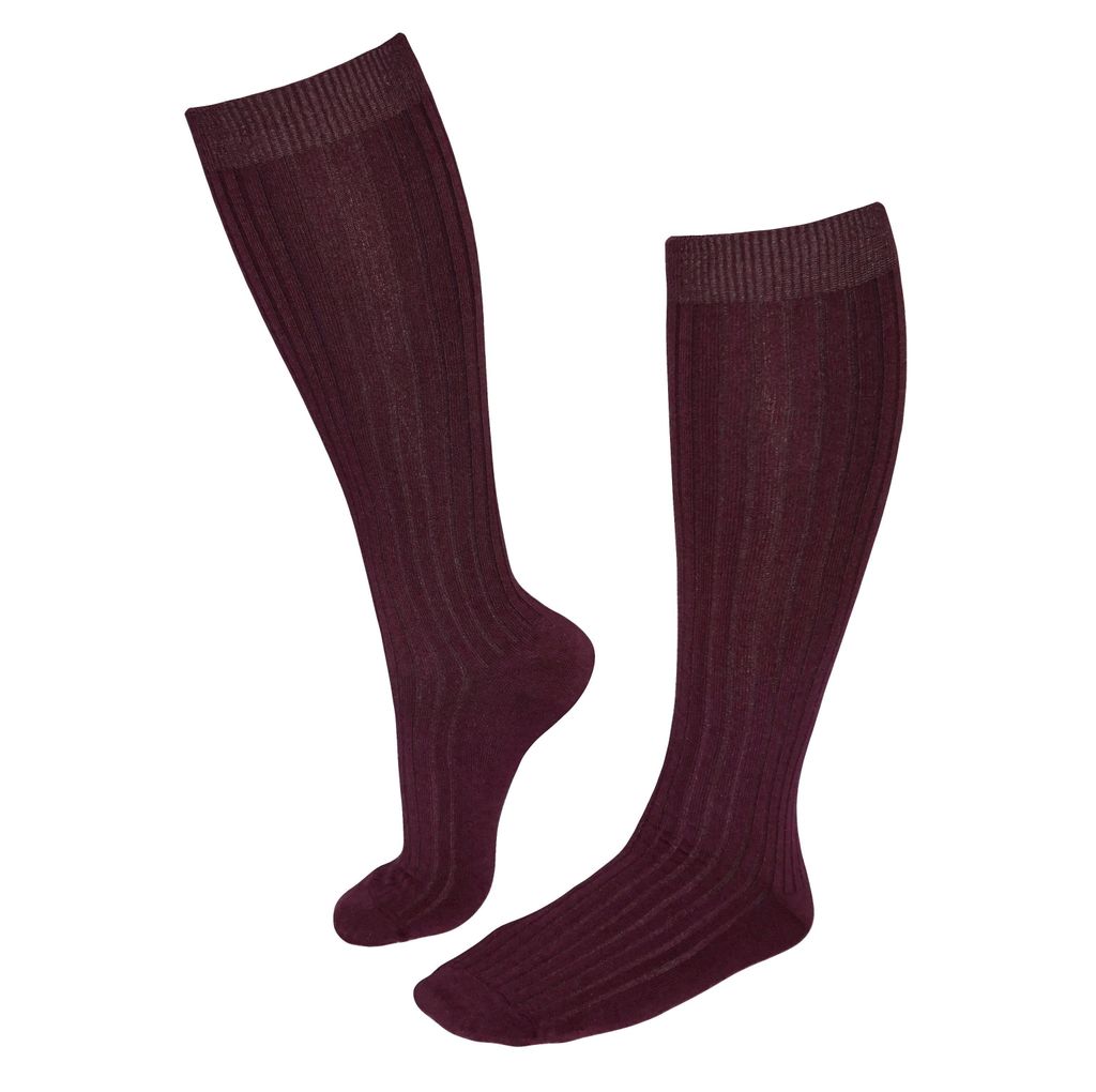 Damen Kniestrümpfe aus Baumwolle Rippe Dunkelwein Größe 39-42