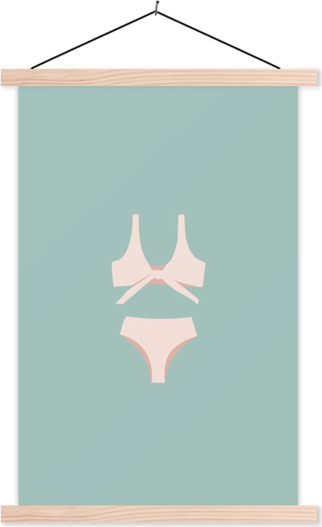 MuchoWow Textilposter Sommer - Bikini - Abstrakt 120x180 cm mit holzfarbenen Rahmen - Textil-Plakat