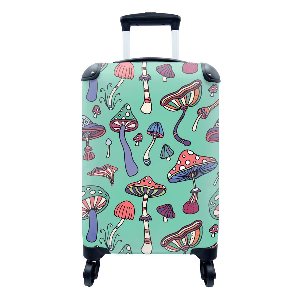 MuchoWow Koffer Handgepäck Trolley Rollkoffer Kleine Reisekoffer mit 4 Rollen - Muster - Vintage - Pilze - Natur - Cabin Size < 55x40x23 cm & 55...