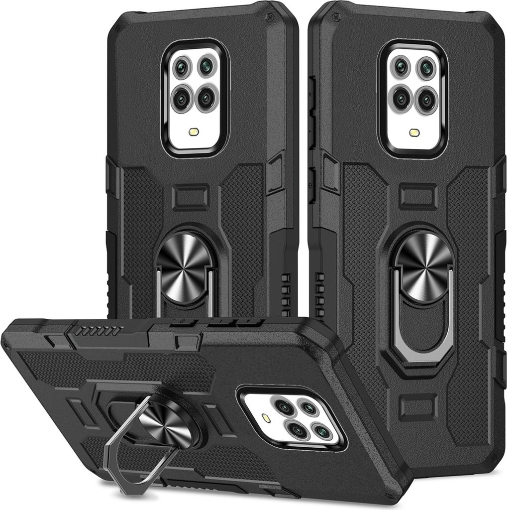 Redmi Note 9 Pro Hülle, Dual Layer Robuste Rüstung Ringhalter Ständer Schutzhülle für Xiaomi Redmi Note 9S / 9 Pro / 9 Pro Max Schwarz