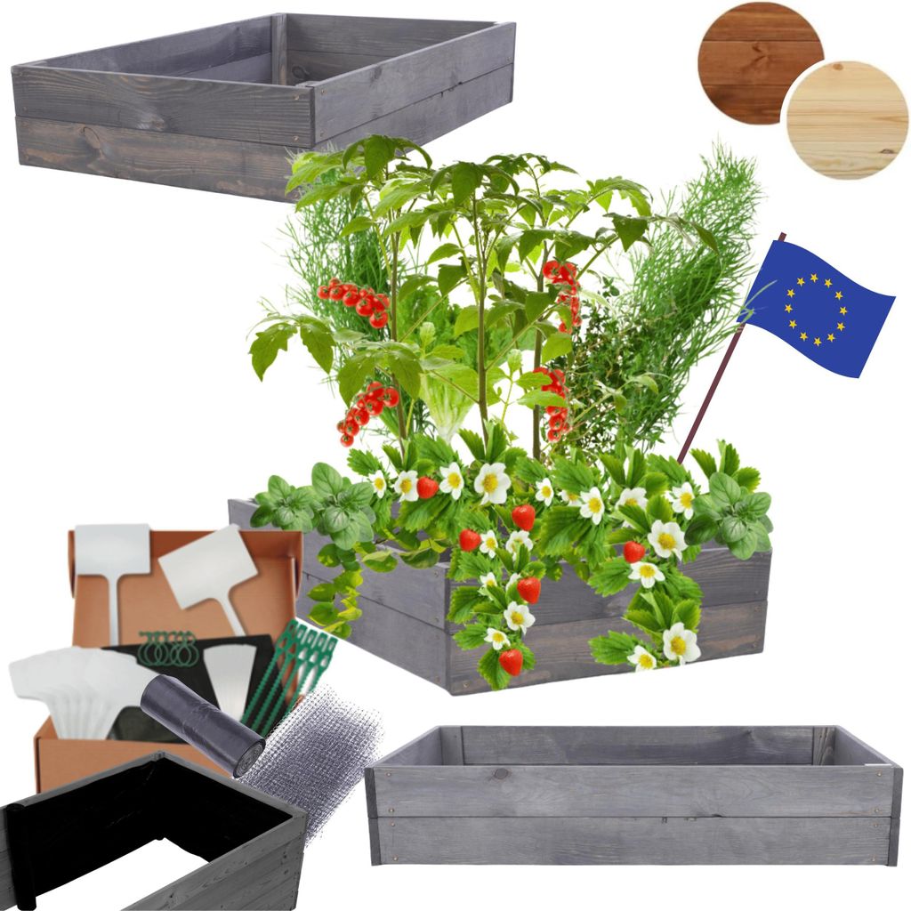 MODO24 Hochbeet Holz, Pflanzkasten, Massivholz, Kiefer, Kräuterbeet, Blumenkasten, Garten, Terrasse, 18x93x90 cm, Grau, ZP06