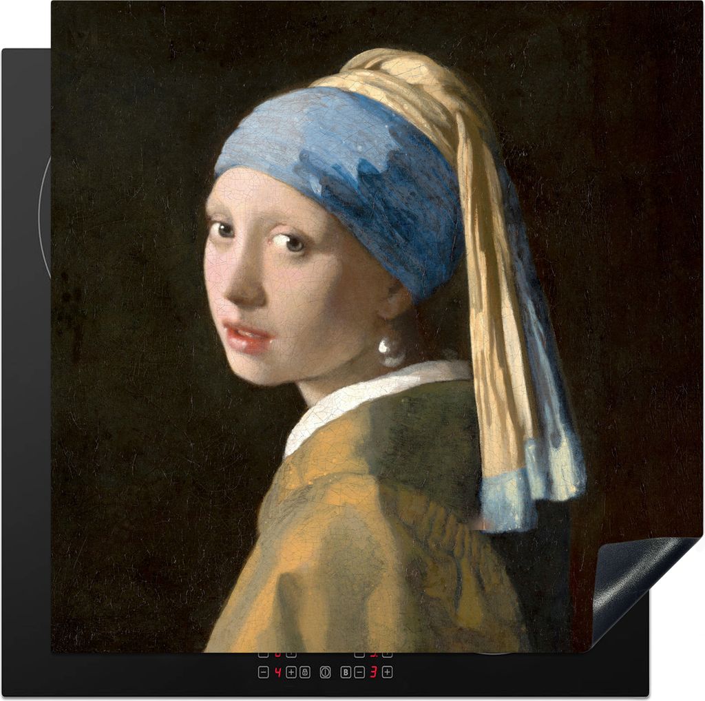KitchenYeah Herdabdeckplatte Mädchen mit Perlenohrring - Gemälde - Alte Meister - Vermeer , 78x78cm, Küche Deko, Glaskeramikkochfeld Herdabdec...