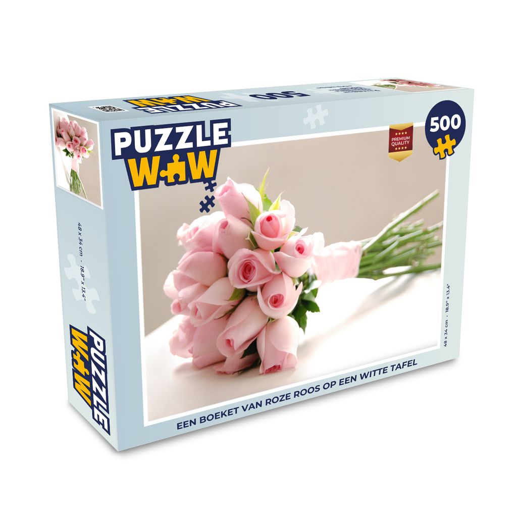 MuchoWow Puzzle 500 Teile Ein Blumenstrauß aus rosa Rosen auf einem weißen Tisch - 500 Teile - Kinder - Selberbauen - Puzzlespiele