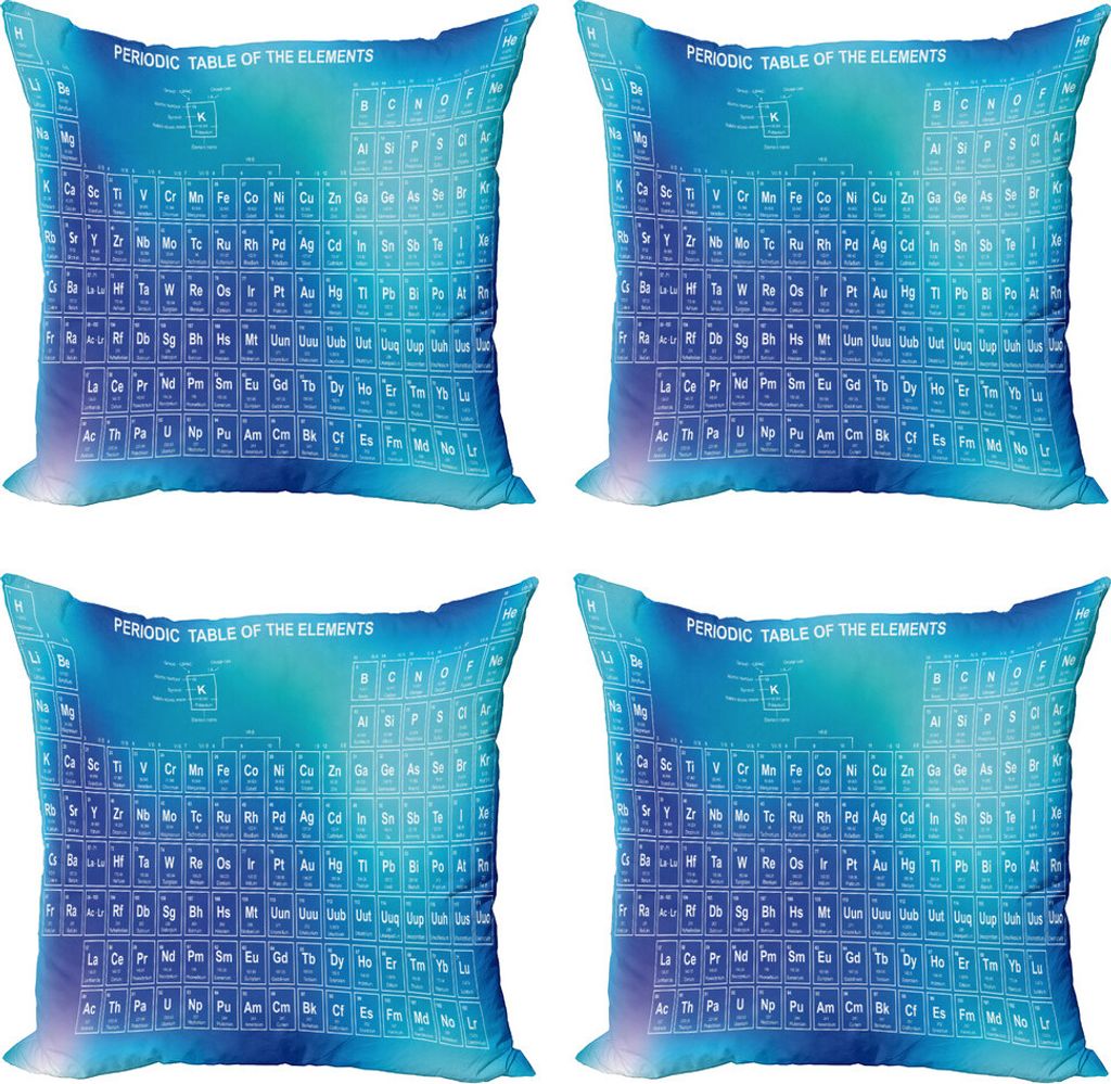 ABAKUHAUS Wissenschaft Kissenbezug Set (4 Stück), Chemistry Element Tabelle, Moderner Doppelseitiger Digitaldruck, 60 cm x 60 cm, Aqua Sky und Bab...
