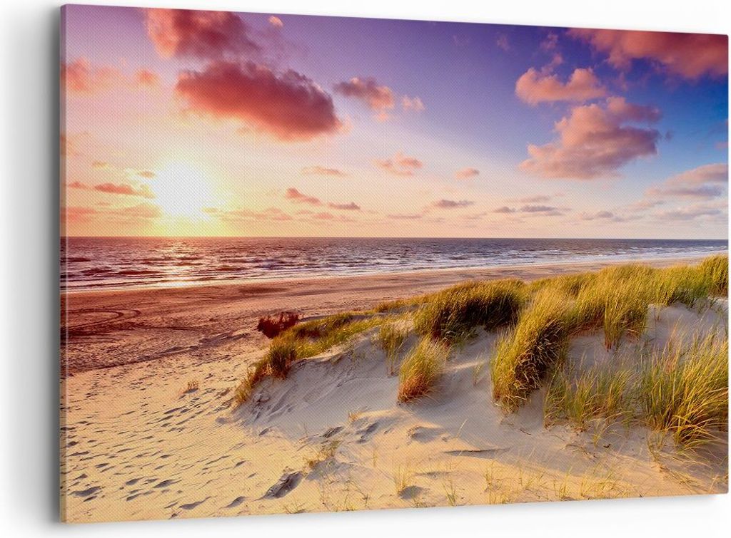 Bild auf Leinwand - Leinwandbild - Meer Strand Düne - 120x80cm - Wand Bild - Wanddeko - Wandbilder - Leinwanddruck - Bilder - Kunstdruck - Wanddek...