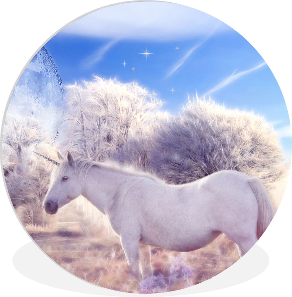 MuchoWow Rundes Wandbild - Runde Bilder Zusammengesetzte Fantasiestatue eines Einhorns Ø 90 cm Kreis Wanddekoration Kunststoff - Wandkreis - Wan...