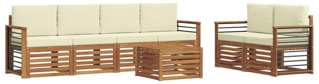 vidaXL Outdoor-Sofagarnitur 7 pcs Natur und Creme Massivholz Akazie