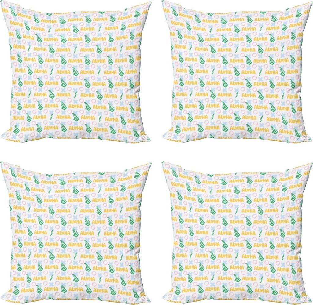 ABAKUHAUS Hawaii Kissenbezug Set (4 Stück), Aloha Bunter exotischer Sommer, Moderner Doppelseitiger Digitaldruck, 45 cm x 45 cm, Mustard Baby Blue