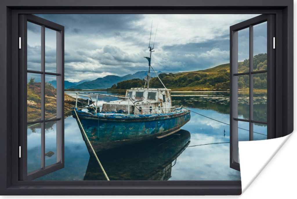 MuchoWow Poster Durchblick - Boot - Berg 60x40 cm - Schlafzimmerdekoration