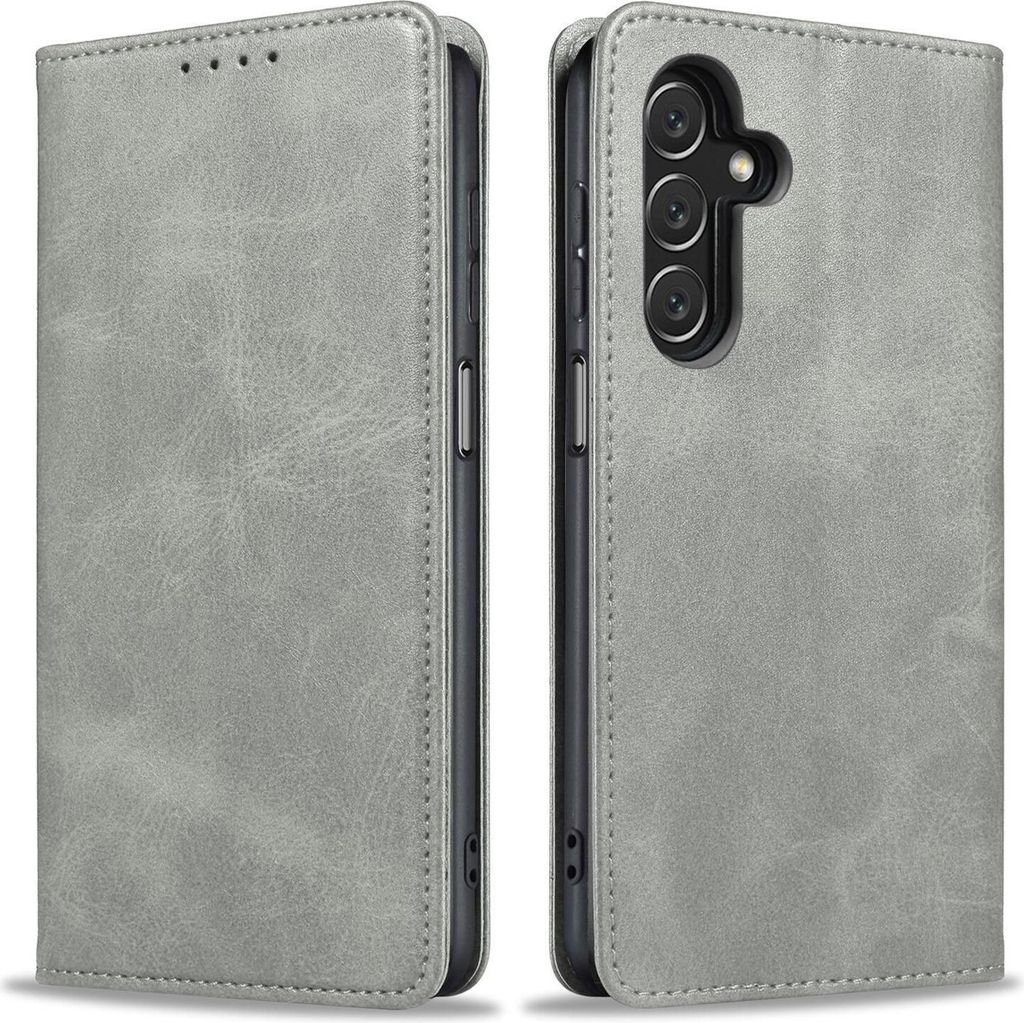 Handyhülle für Samsung Galaxy A05s Kunstleder Flip Cover Hülle Handytasche Case Kartenfach Farbe: Grau