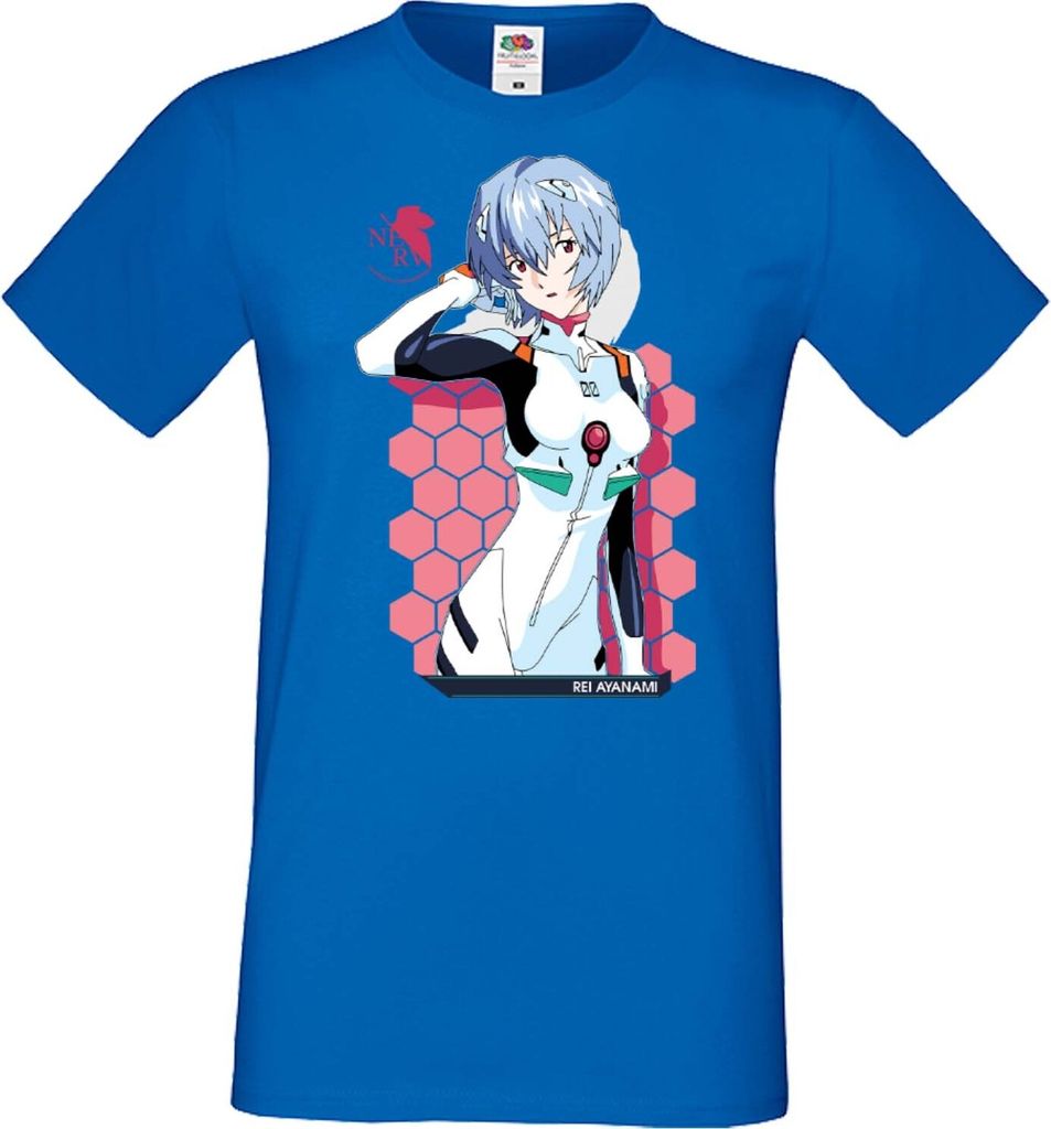Herren T-Shirt Anime Manga Neon Anime Genesis Manga Evangelion Rei Ayanami 02 Rei Neon, Man XL / Blau