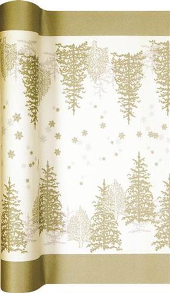Tischläufer Tree and Snowflakes gold - Bäume & Schneeflocken gold 490x40cm