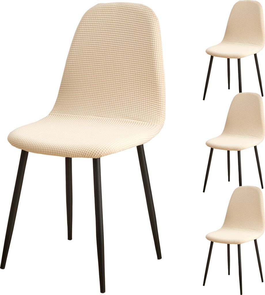 4er Set Jacquard Stuhlhussen Strech Shell Oval Schonbezüge Stuhlbezug für Esszimmerstühle, Küche, Schlafzimmer, Wohnzimmer (Beige)