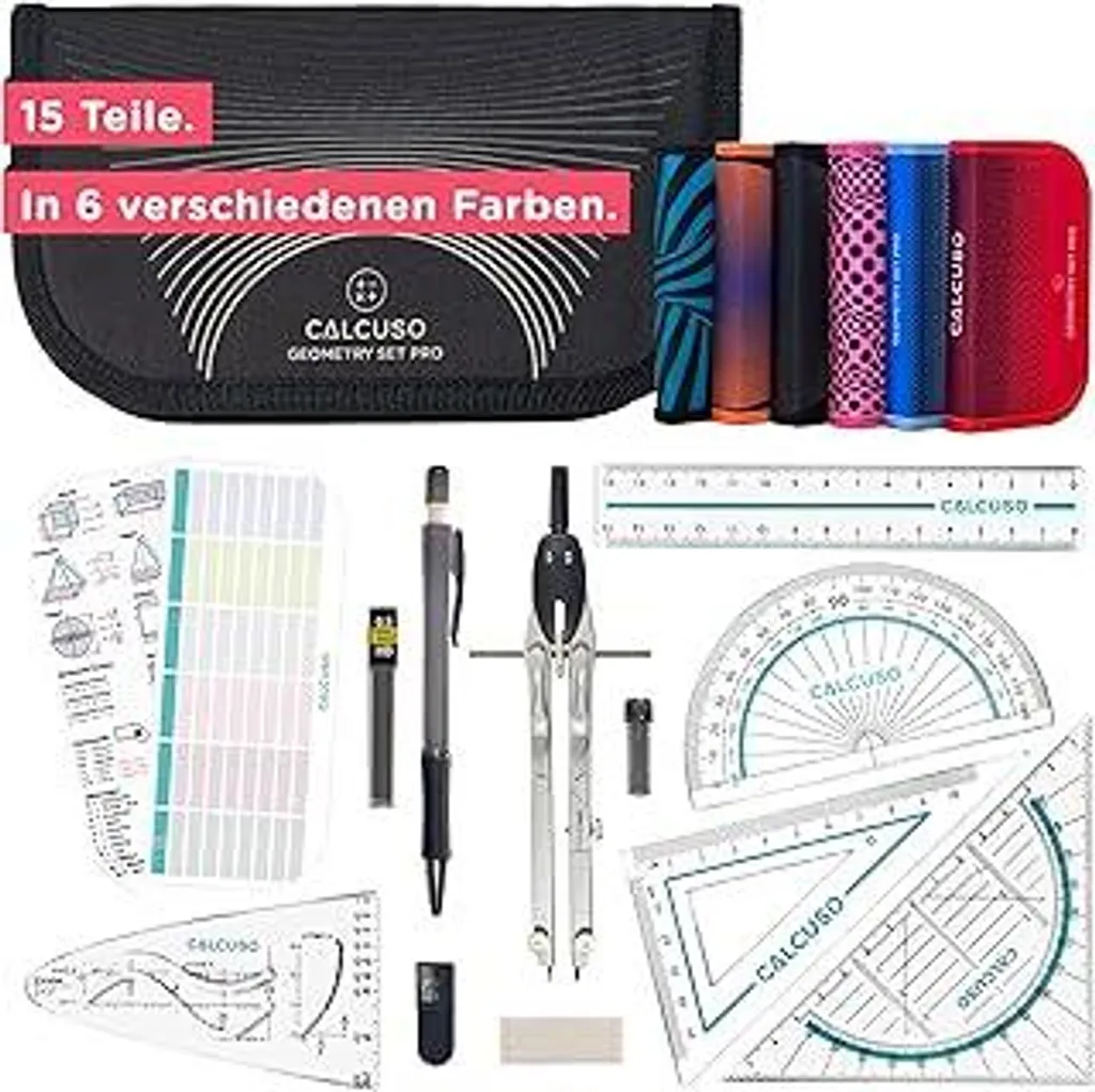 CALCUSO Set Geometria Professionale - 15 Pezzi per Ufficio e Scuola - 1
