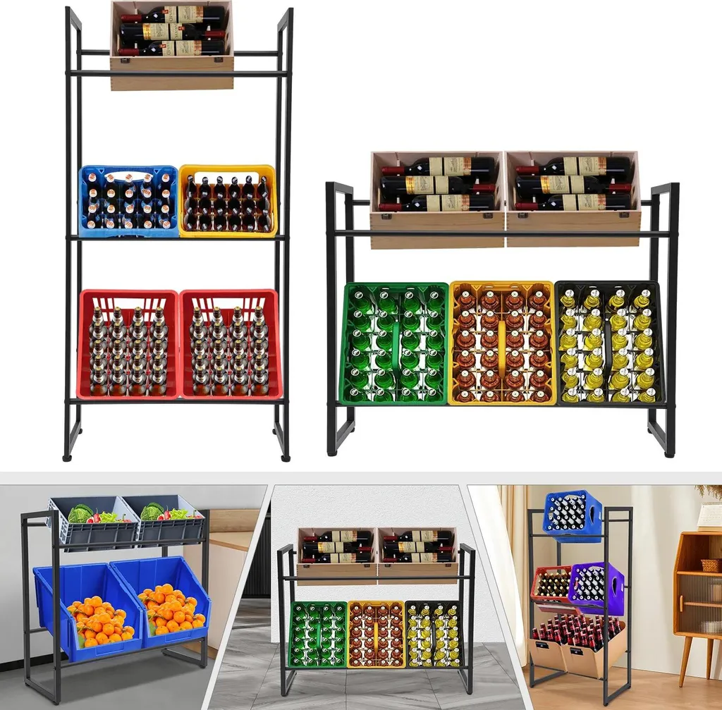 Support de rangement pour caisses de boissons, rack robuste 3 étages