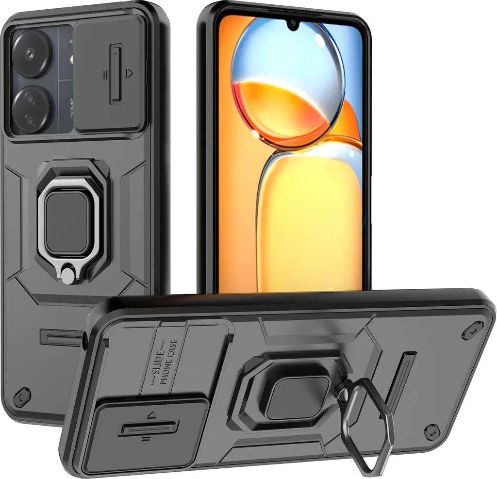 Cover Anti-Urto Redmi 13C / Poco C65 per Ragazzi con Ring e Slide Camera