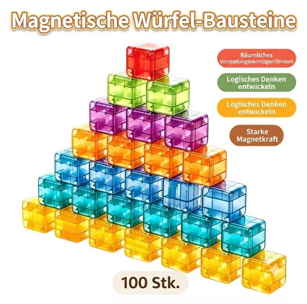 100 Magnetbausteine transparent magnetisch STEM Produktbild 