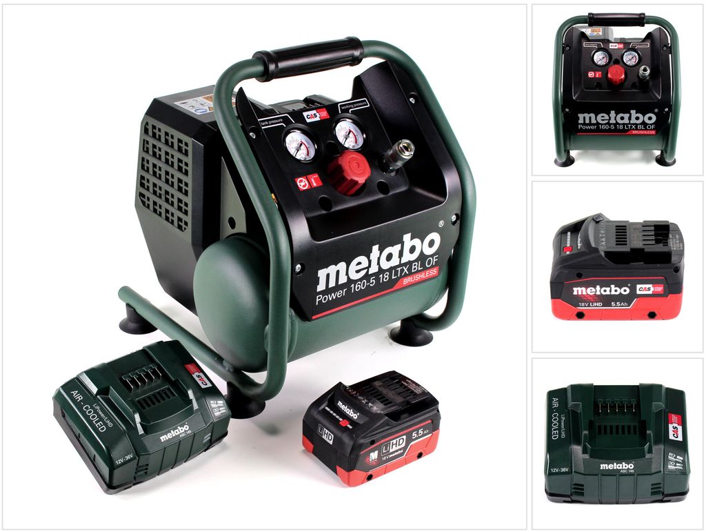 Metabo Power 160-5 18 LTX BL OF Akku Kompressor 18 V 8,0 bar Brushless + 1x LiHD Akkupack 5,5 Ah + Ladegerät