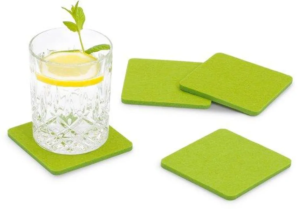 Sous-verres en feutre carrés lot de 8 vert clair pour table et bar