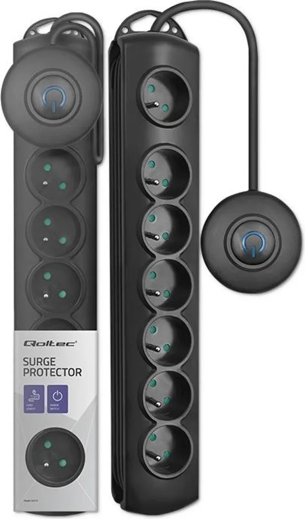 Qoltec 50171 Limitatore Sovratensione Nero 7 Prese - Protezione Casa