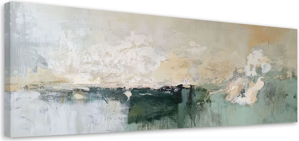 Leinwandbild Grün Beige Abstrakt Modern 90x30 Feeby Grau bild für die wand bereit zum aufhängen