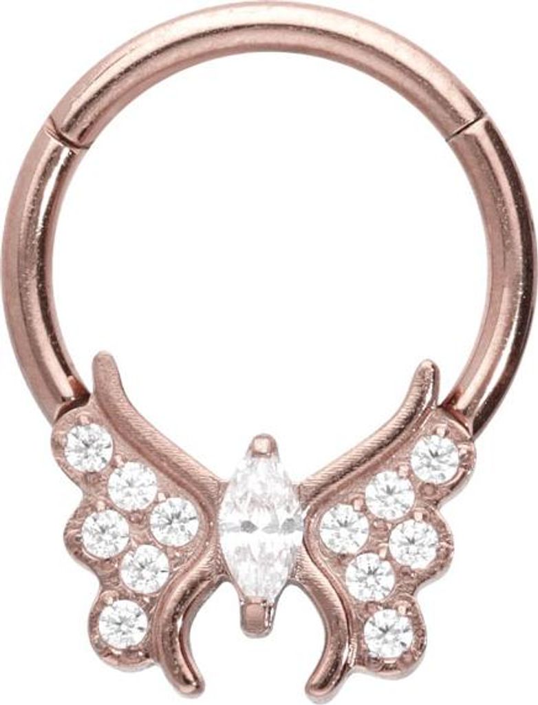Ohrpiercing, Nasenpiercing, Septum Piercing Titan Segmentring Clicker KRISTALLSCHMETTERLING